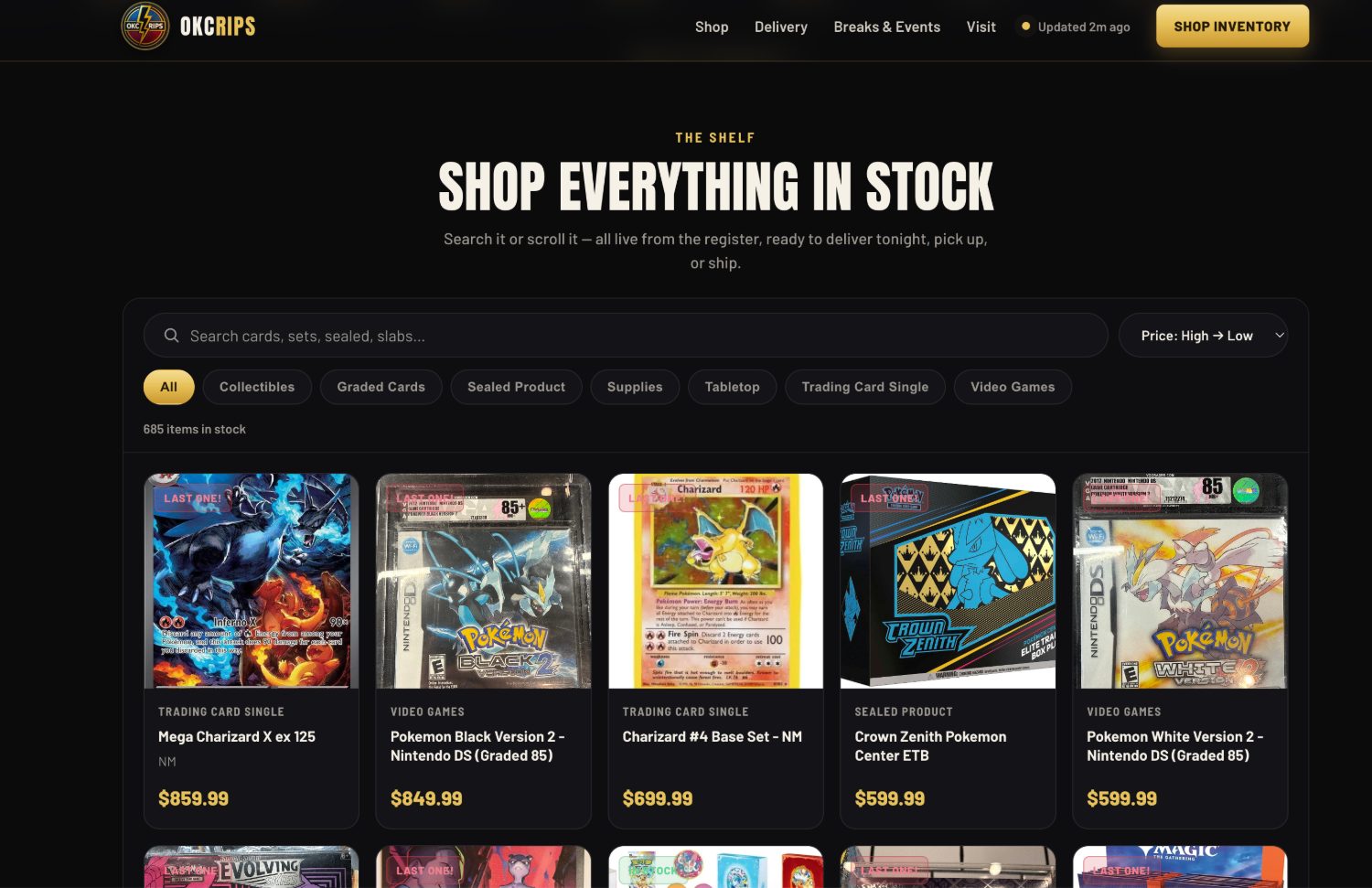 The storefront shop grid, live from Square